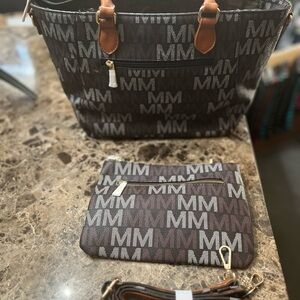 Stylish Monogram Brown Tote Bag Set